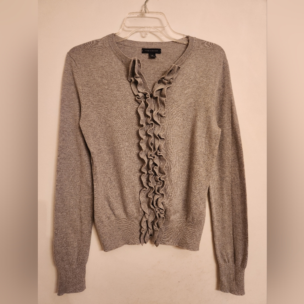 Grey Ruffled Cardigan by Tommy Hilfiger, Size Small